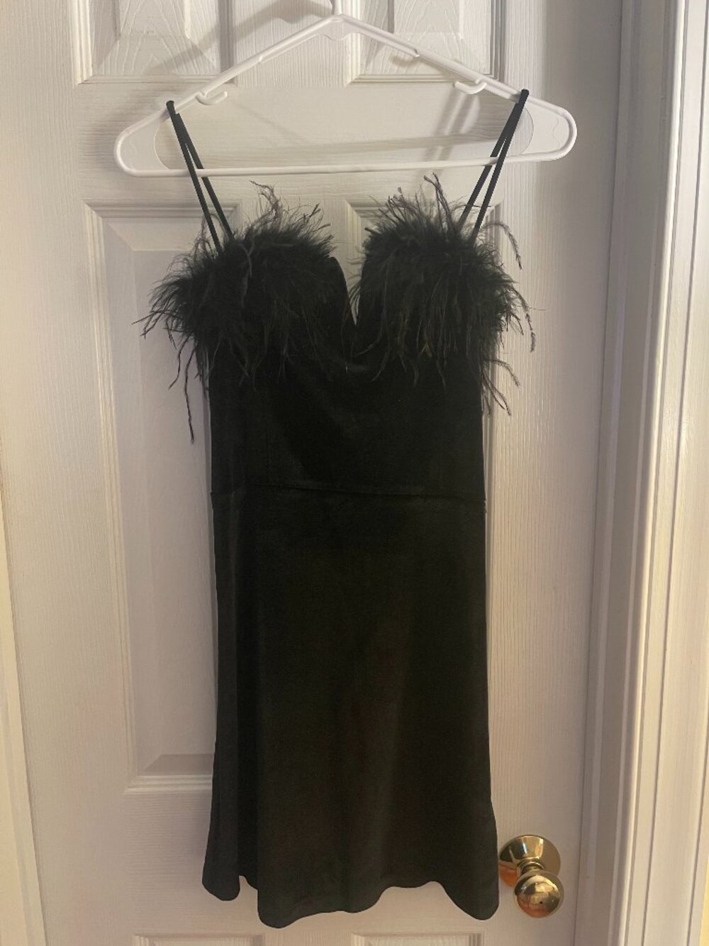 Black Velvet Mini dress with feather trim
